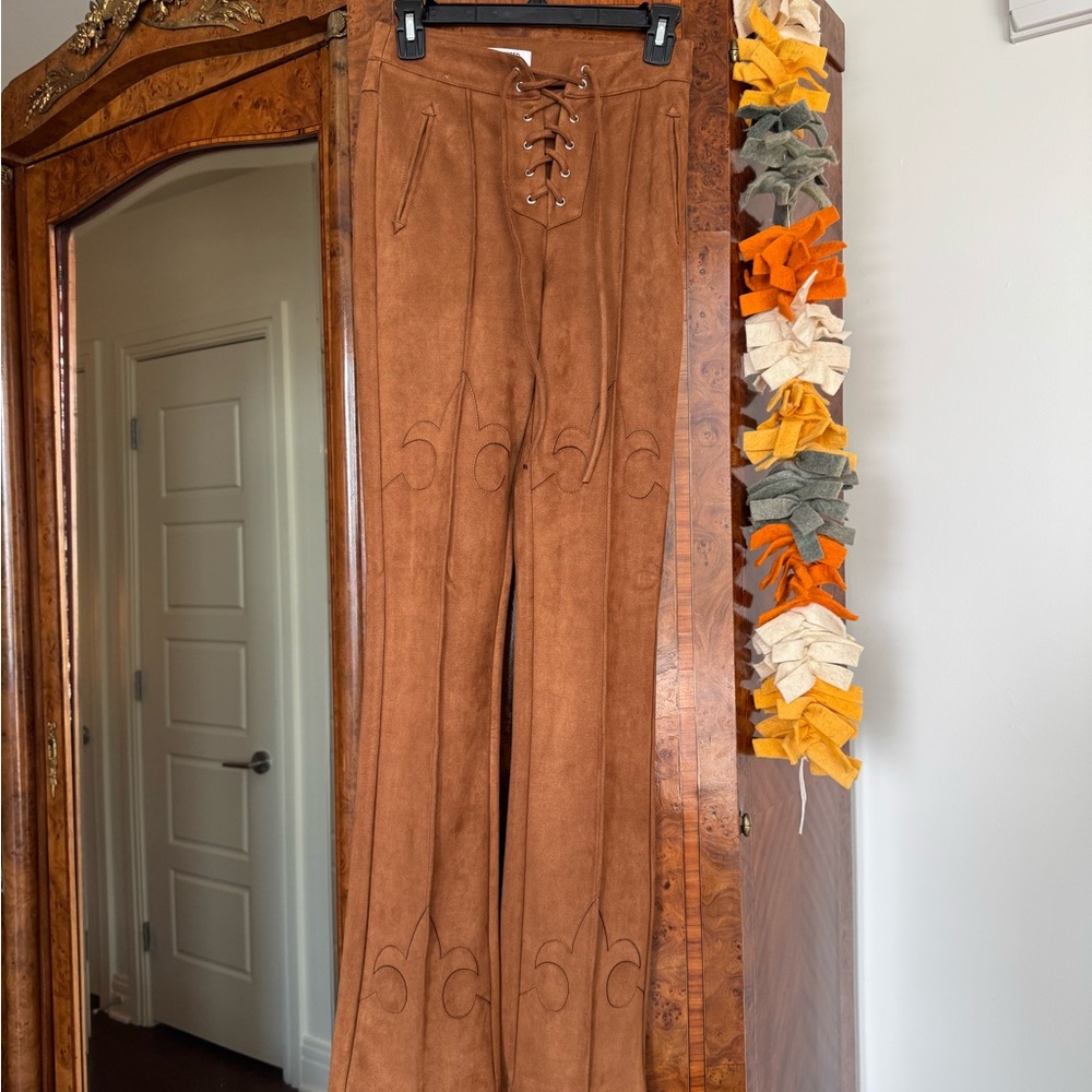 Rumored Tan Lace-Up Flare Pants